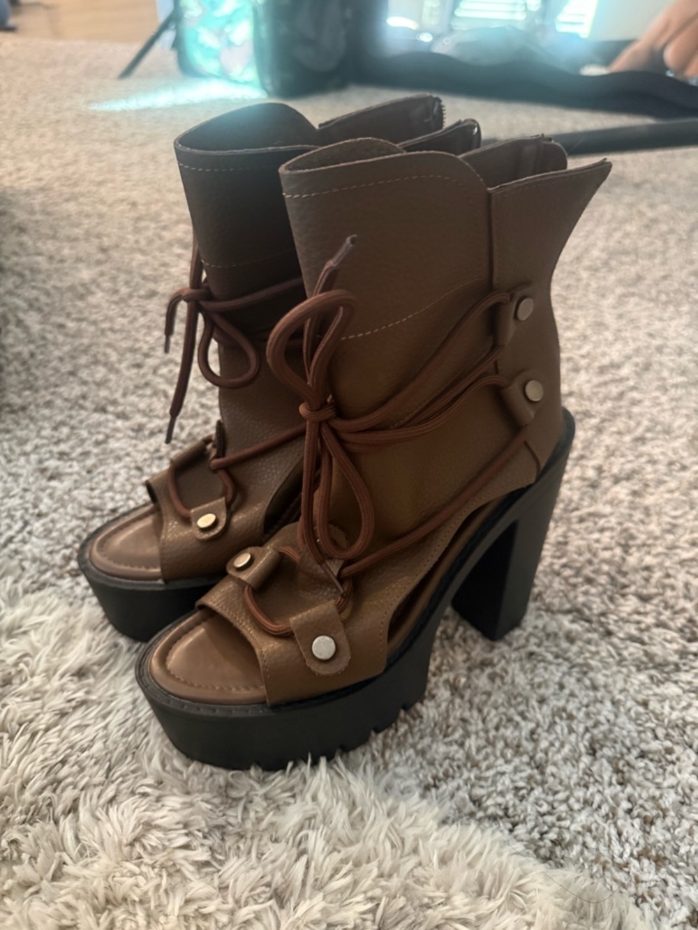 Brown Platform Lace-Up Women's Heeled Boots